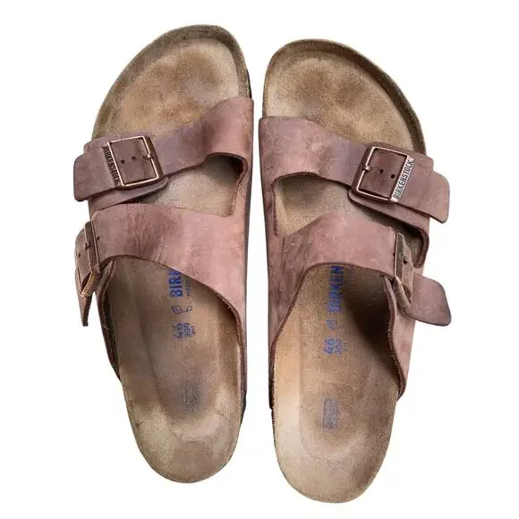 Birkenstock Men's Arizona Sandal EU 46 US 13 Brown Leather Slide Double Strap - Picture 10 of 13